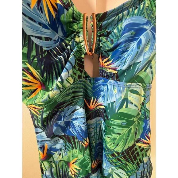 Tropical One-Shoulder Cutout Swimsuit – Palm Leaf Print with Ruffle Strap M - Picture 4 of 13